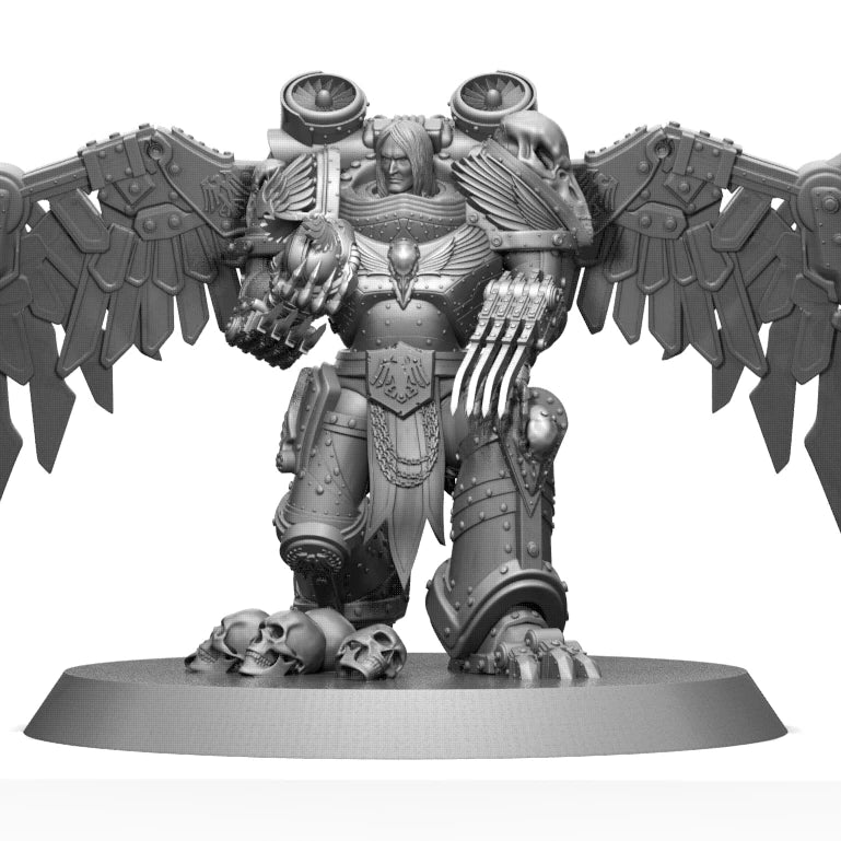 Conquer the battlefield with Corvus Corax, Primarch of the Raven Guard!  This Warmatz-exclusive custom Warhammer 40k figure is a unique piece of art that you won't find anywhere else.  With a scale identical to that of any Warhammer 40k Primarch, Corvus Corax is ready to lead your Space Marines to victory.