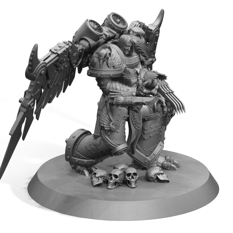 Conquer the battlefield with Corvus Corax, Primarch of the Raven Guard!  This Warmatz-exclusive custom Warhammer 40k figure is a unique piece of art that you won't find anywhere else.  With a scale identical to that of any Warhammer 40k Primarch, Corvus Corax is ready to lead your Space Marines to victory.