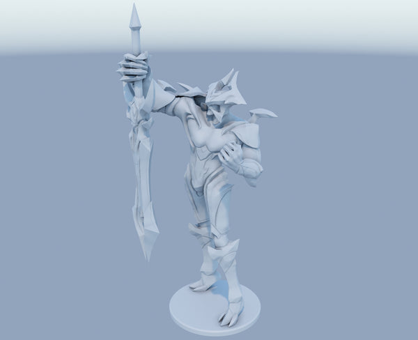 Aatrox 3D-printed League of Legends champion figure. Decorate your gaming setup or home with your favorite League of Legends champion! Choose between the unpainted version, perfect for you to paint yourself, or the hand-painted version by a professional painter. Order your figure today!