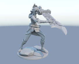 Riven 3D-printed League of Legends champion figure. Decorate your gaming setup or home with your favorite League of Legends champion! Choose between the unpainted version, perfect for you to paint yourself, or the hand-painted version by a professional painter. Order your figure today!