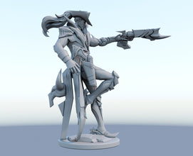 High Noon Lucian 3D-printed League of Legends champion figure. Decorate your gaming setup or home with your favorite League of Legends champion! Choose between the unpainted version, perfect for you to paint yourself, or the hand-painted version by a professional painter. Order your figure today!