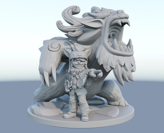 Nunu and Willump 3D-printed League of Legends champion figure. Decorate your gaming setup or home with your favorite League of Legends champion! Choose between the unpainted version, perfect for you to paint yourself, or the hand-painted version by a professional painter. Order your figure today!