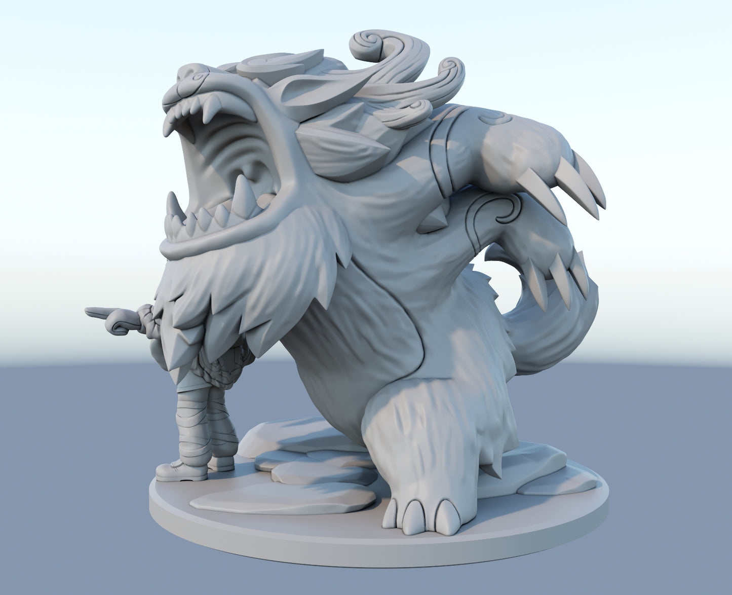 Nunu and Willump 3D-printed League of Legends champion figure. Decorate your gaming setup or home with your favorite League of Legends champion! Choose between the unpainted version, perfect for you to paint yourself, or the hand-painted version by a professional painter. Order your figure today!
