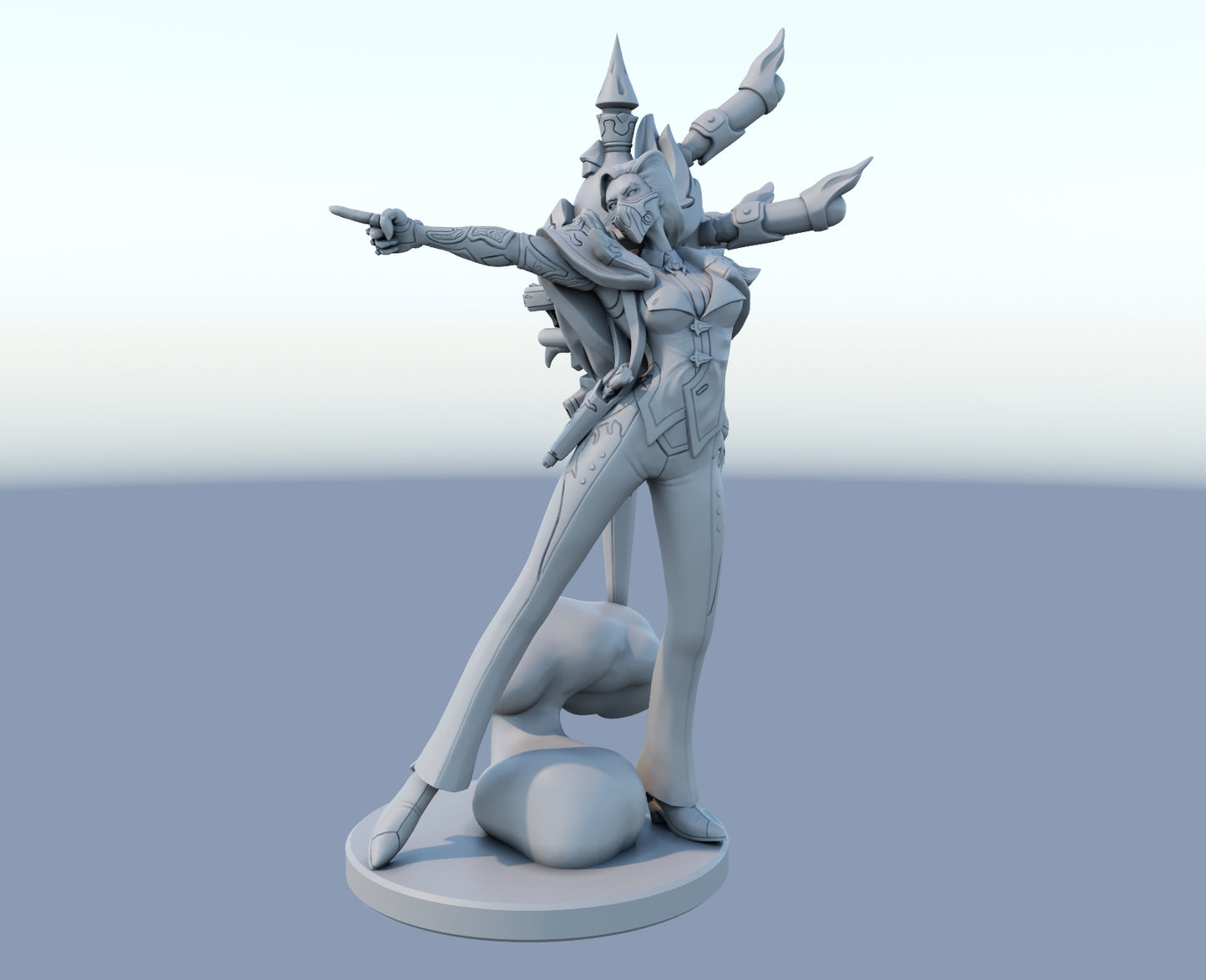 Renata Glasc 3D-printed League of Legends champion figure. Decorate your gaming setup or home with your favorite League of Legends champion! Choose between the unpainted version, perfect for you to paint yourself, or the hand-painted version by a professional painter. Order your figure today!