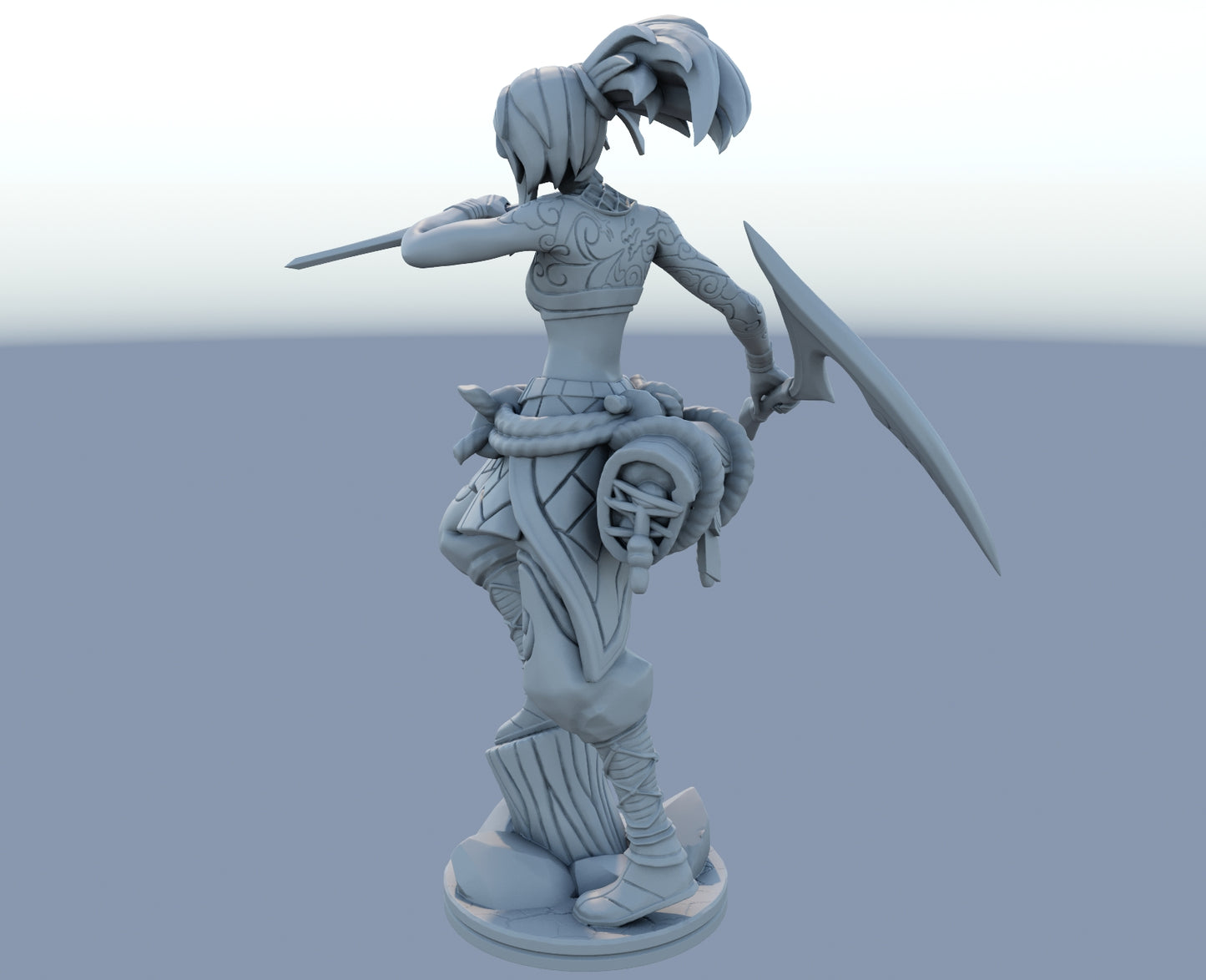 Akali 3D-printed League of Legends champion figure. Decorate your gaming setup or home with your favorite League of Legends champion! Choose between the unpainted version, perfect for you to paint yourself, or the hand-painted version by a professional painter. Order your figure today!