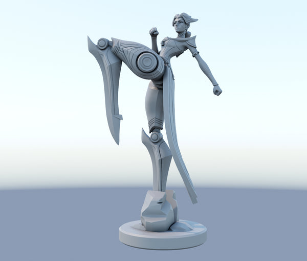 Camille 3D-printed League of Legends champion figure. Decorate your gaming setup or home with your favorite League of Legends champion! Choose between the unpainted version, perfect for you to paint yourself, or the hand-painted version by a professional painter. Order your figure today!