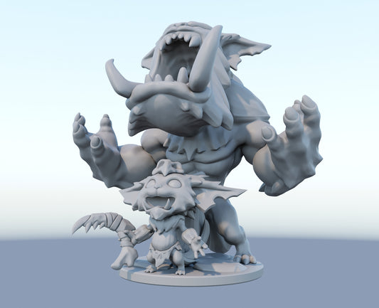 Gnar 3D-printed League of Legends champion figure. Decorate your gaming setup or home with your favorite League of Legends champion! Choose between the unpainted version, perfect for you to paint yourself, or the hand-painted version by a professional painter. Order your figure today!