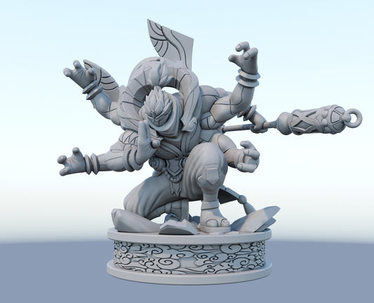 God staff Jax 3D-printed League of Legends champion figure. Decorate your gaming setup or home with your favorite League of Legends champion! Choose between the unpainted version, perfect for you to paint yourself, or the hand-painted version by a professional painter. Order your figure today!
