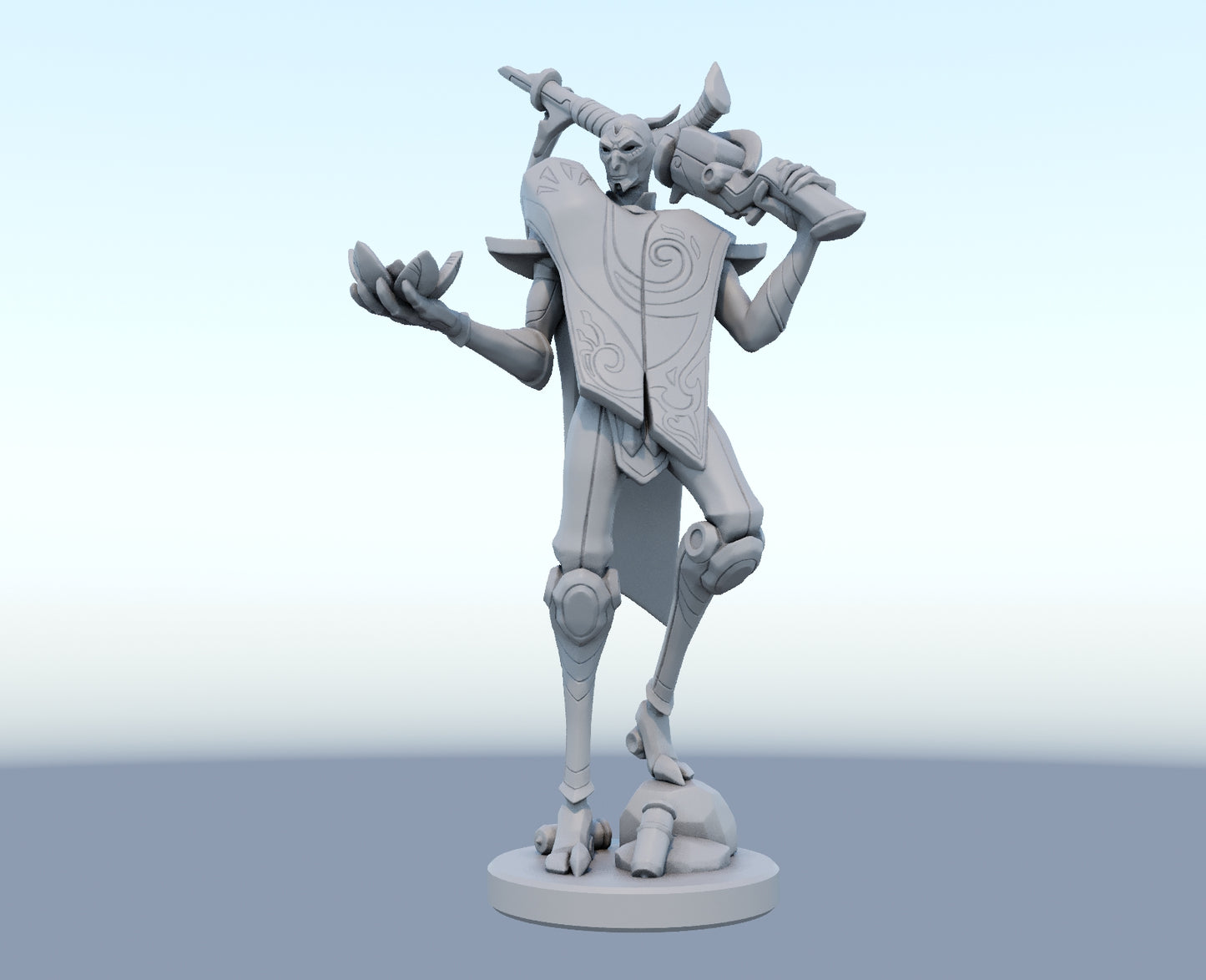 Jhin 3D-printed League of Legends champion figure. Decorate your gaming setup or home with your favorite League of Legends champion! Choose between the unpainted version, perfect for you to paint yourself, or the hand-painted version by a professional painter. Order your figure today!