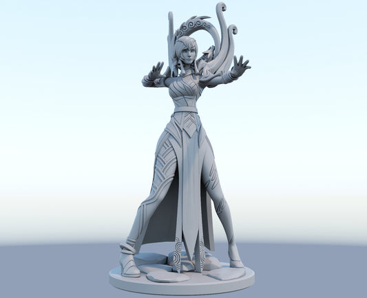 Karma 3D-printed League of Legends champion figure. Decorate your gaming setup or home with your favorite League of Legends champion! Choose between the unpainted version, perfect for you to paint yourself, or the hand-painted version by a professional painter. Order your figure today!