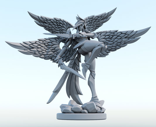 Kayle 3D-printed League of Legends champion figure. Decorate your gaming setup or home with your favorite League of Legends champion! Choose between the unpainted version, perfect for you to paint yourself, or the hand-painted version by a professional painter. Order your figure today!