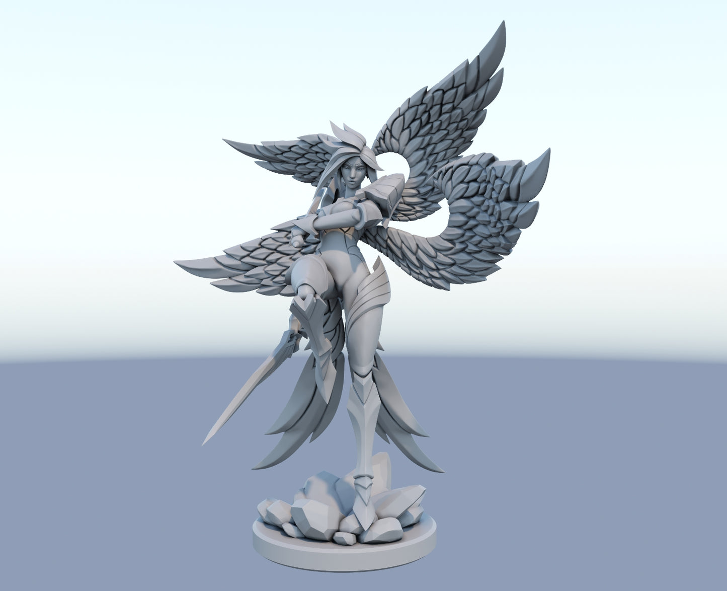 Kayle 3D-printed League of Legends champion figure. Decorate your gaming setup or home with your favorite League of Legends champion! Choose between the unpainted version, perfect for you to paint yourself, or the hand-painted version by a professional painter. Order your figure today!
