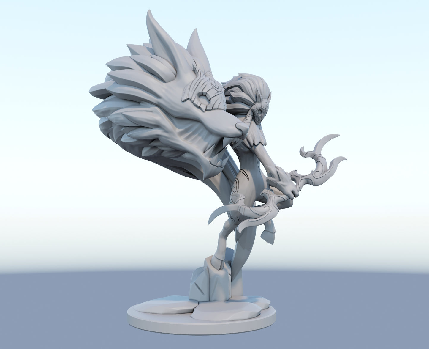 Kindred 3D-printed League of Legends champion figure. Decorate your gaming setup or home with your favorite League of Legends champion! Choose between the unpainted version, perfect for you to paint yourself, or the hand-painted version by a professional painter. Order your figure today!