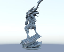 Yasuo Nightbringer 3D-printed League of Legends champion figure. Decorate your gaming setup or home with your favorite League of Legends champion! Choose between the unpainted version, perfect for you to paint yourself, or the hand-painted version by a professional painter. Order your figure today!