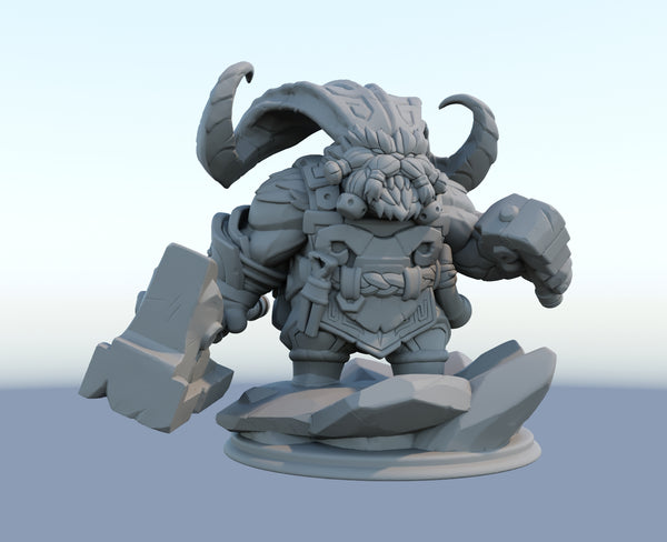 Ornn 3D-printed League of Legends champion figure. Decorate your gaming setup or home with your favorite League of Legends champion! Choose between the unpainted version, perfect for you to paint yourself, or the hand-painted version by a professional painter. Order your figure today!