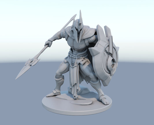 Pantheon 3D-printed League of Legends champion figure. Decorate your gaming setup or home with your favorite League of Legends champion! Choose between the unpainted version, perfect for you to paint yourself, or the hand-painted version by a professional painter. Order your figure today!