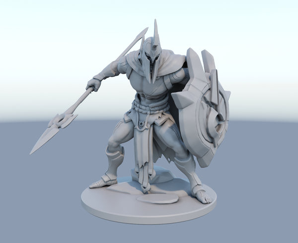 Pantheon 3D-printed League of Legends champion figure. Decorate your gaming setup or home with your favorite League of Legends champion! Choose between the unpainted version, perfect for you to paint yourself, or the hand-painted version by a professional painter. Order your figure today!