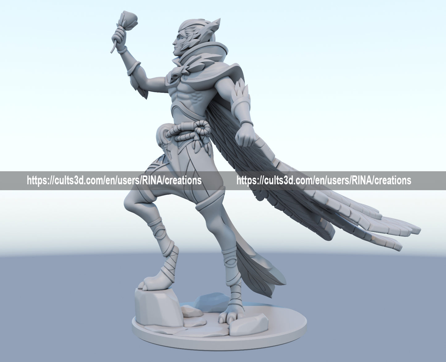 Rakan 3D-printed League of Legends champion figure. Decorate your gaming setup or home with your favorite League of Legends champion! Choose between the unpainted version, perfect for you to paint yourself, or the hand-painted version by a professional painter. Order your figure today!