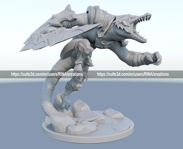 Renekton 3D-printed League of Legends champion figure. Decorate your gaming setup or home with your favorite League of Legends champion! Choose between the unpainted version, perfect for you to paint yourself, or the hand-painted version by a professional painter. Order your figure today!