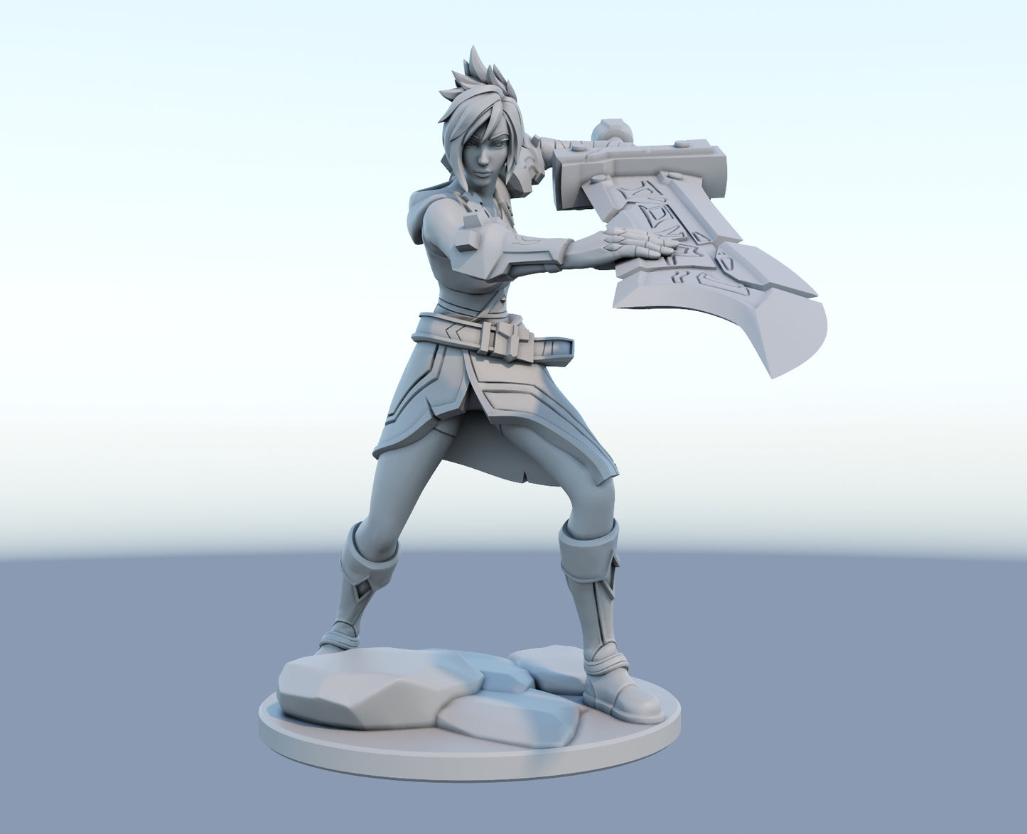 Riven 3D-printed League of Legends champion figure. Decorate your gaming setup or home with your favorite League of Legends champion! Choose between the unpainted version, perfect for you to paint yourself, or the hand-painted version by a professional painter. Order your figure today!