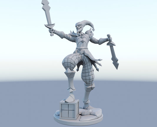 Shaco 3D-printed League of Legends champion figure. Decorate your gaming setup or home with your favorite League of Legends champion! Choose between the unpainted version, perfect for you to paint yourself, or the hand-painted version by a professional painter. Order your figure today!
