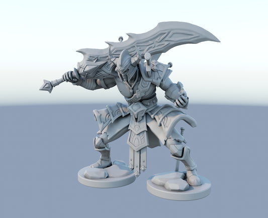 Tryndamere 3D-printed League of Legends champion figure. Decorate your gaming setup or home with your favorite League of Legends champion! Choose between the unpainted version, perfect for you to paint yourself, or the hand-painted version by a professional painter. Order your figure today!