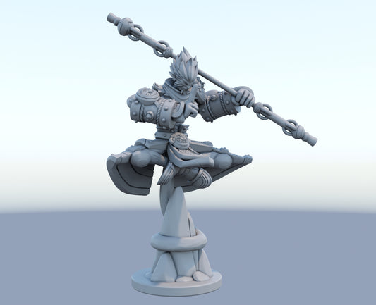 Wukong 3D-printed League of Legends champion figure. Decorate your gaming setup or home with your favorite League of Legends champion! Choose between the unpainted version, perfect for you to paint yourself, or the hand-painted version by a professional painter. Order your figure today!