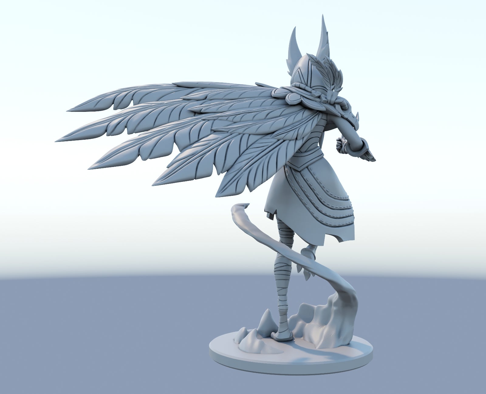 Xayah 3D-printed League of Legends champion figure. Decorate your gaming setup or home with your favorite League of Legends champion! Choose between the unpainted version, perfect for you to paint yourself, or the hand-painted version by a professional painter. Order your figure today!