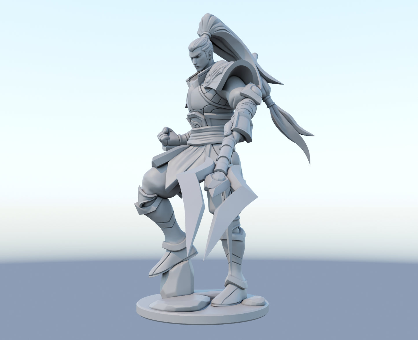 Xin Zhao 3D-printed League of Legends champion figure. Decorate your gaming setup or home with your favorite League of Legends champion! Choose between the unpainted version, perfect for you to paint yourself, or the hand-painted version by a professional painter. Order your figure today!