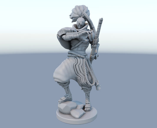 Yasuo 3D-printed League of Legends champion figure. Decorate your gaming setup or home with your favorite League of Legends champion! Choose between the unpainted version, perfect for you to paint yourself, or the hand-painted version by a professional painter. Order your figure today!